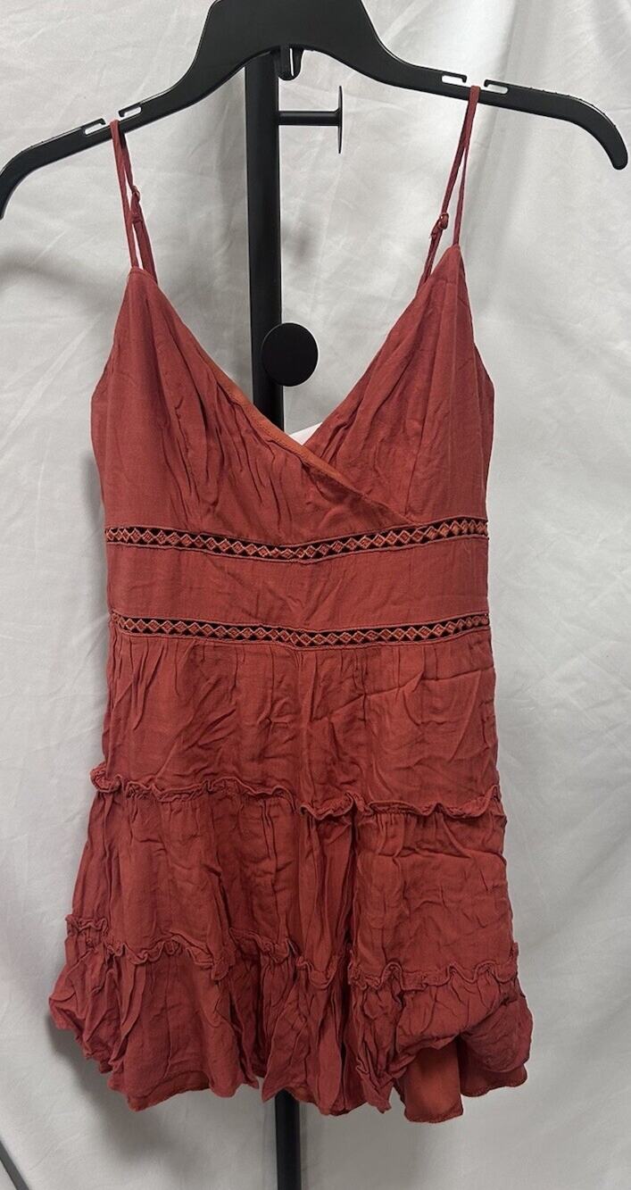 NEW Row A Rust Brown Sleeveless Cami Tank V Neck Boho Tiered Mini Dress Size S